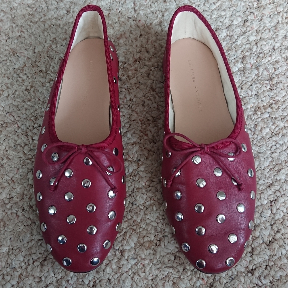 Loeffler Randall Landon Studded Leather Ballerina Flats in Burgundy size 6.5 - Picture 2 of 16